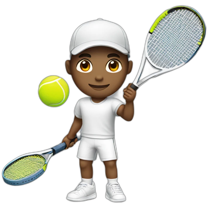 Tennisplayer male, gray hear, white cap with tennis raquet and tennis ball emoji