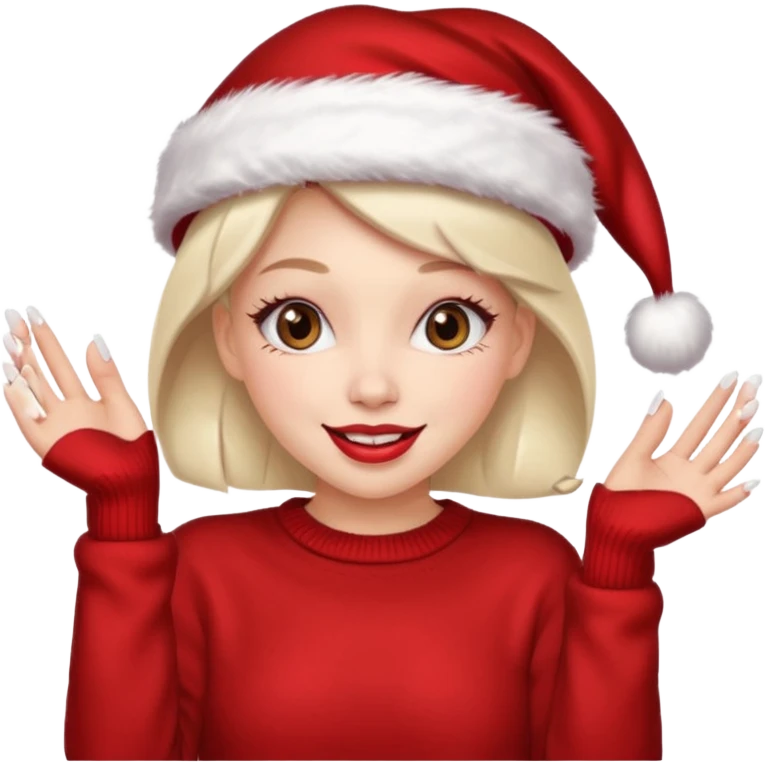 Sassy, cunty, girly Santa with big lips, fake nails, and a sweater, and a santa hat emoji