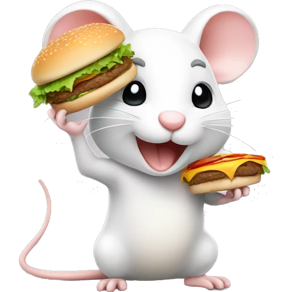 Cute White mouse making a burger emoji