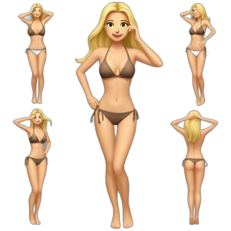 Sexy pose Soft-fit Caucasian woman bikini hands-in-hair pose (full body) emoji
