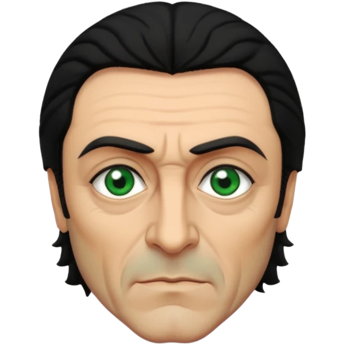 Ian McShane with green eyes, black hair emoji