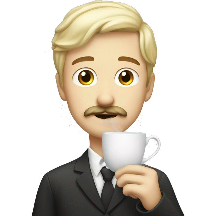 white blond boy with a mustache waiting with a tea emoji