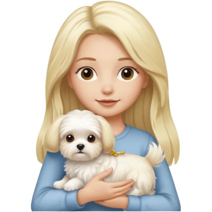 blonde long haired woman holding Maltese dog emoji