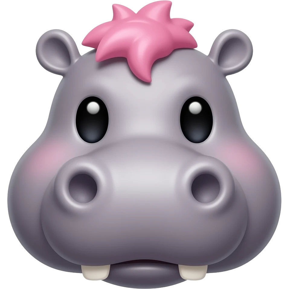 hippo with pink hair face front view emoji