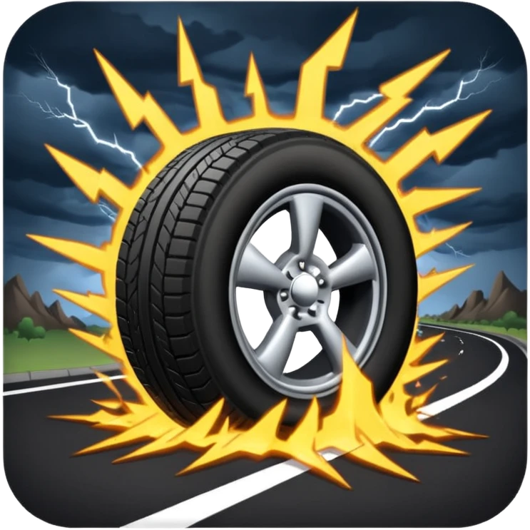 flat semi tire getting struck by lightning on the highway emoji