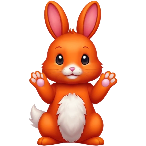 cute red bunny rabbit with fire paws and fiery appearance emoji