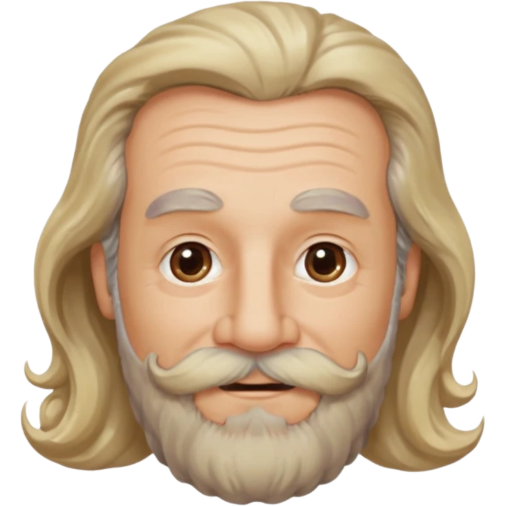 MID/OLD AGE MAN WITH LONG BLOND & bROWN WAVY HAIR; AND BROWN & GREY MOUSTACH AND BEARD, HAPPY EYES, ROSEY CHEEKS emoji