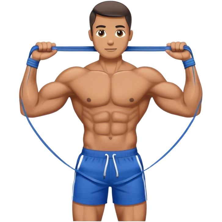 fit man with blue shorts resistance bands exercises emoji
