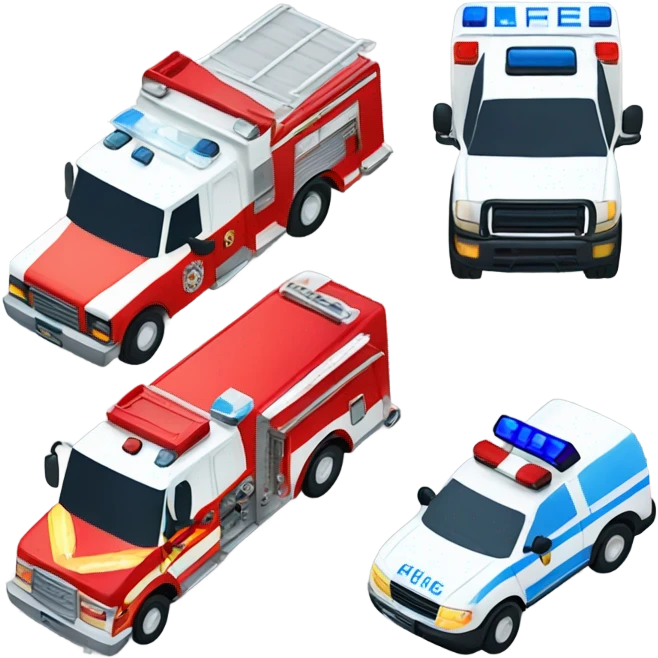 Fire truck, police car, and ambulance emoji