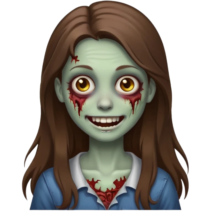 zombie girl with long brown hair smiling iOS emoji style emoji
