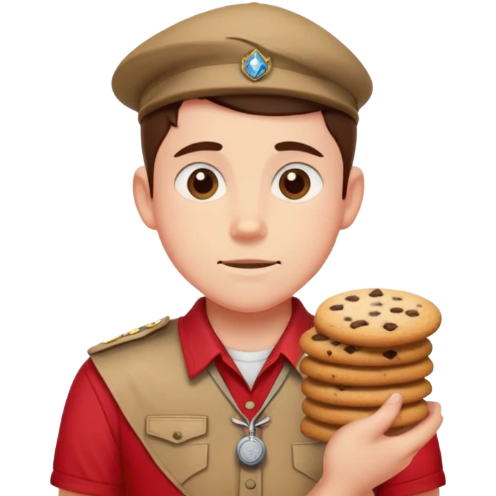 Scout in red with cookies emoji