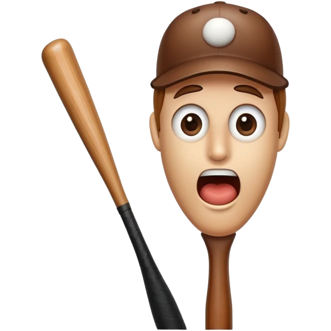 Classic wooden baseball bat with a face having round eyes, a small nose, and a surprised mouth emoji