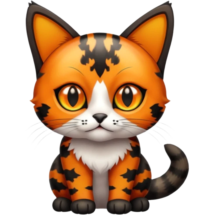 small tortoiseshell cat. no white fur. amber eyes. full body.  emoji