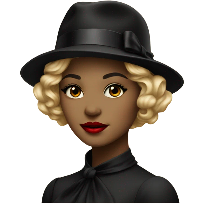 beautiful vintage girl in a hat black with red lipstick emoji