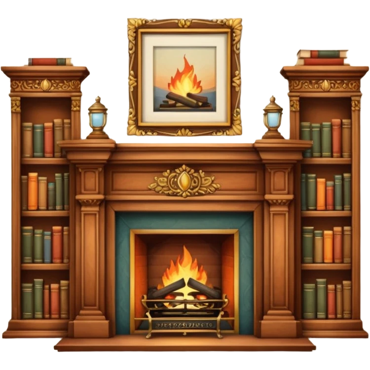 Vintage academia fireplace mantle emoji