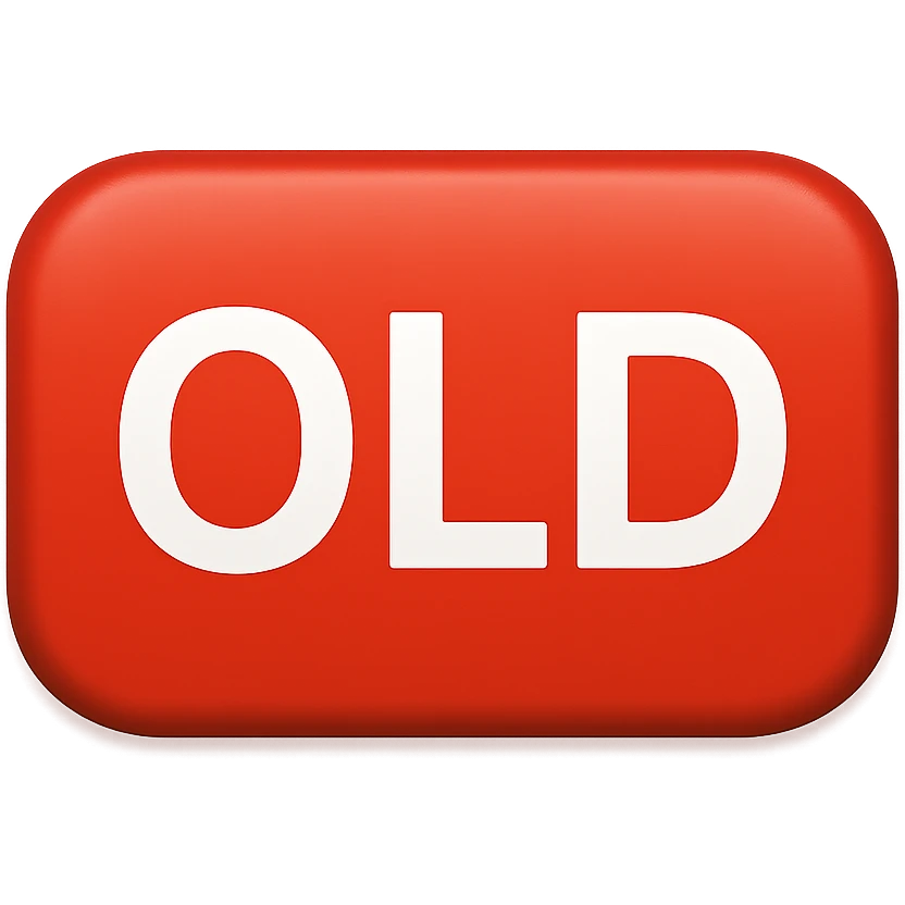 button with the word 'Old', all caps, white text on red background, iOS emoji style emoji