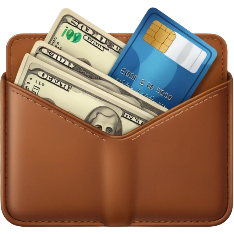 portefeuille marron avec quelques billets et carte bancaire emoji
