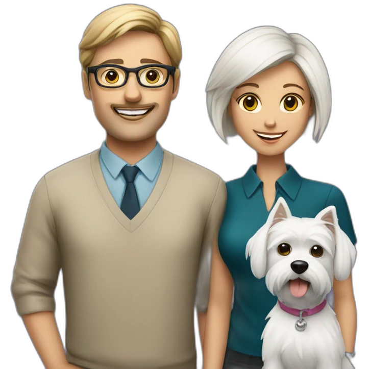 Man with glasses anda woman with a westie dog girl emoji