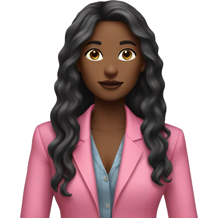 Pretty black woman very long hair pink blazer emoji