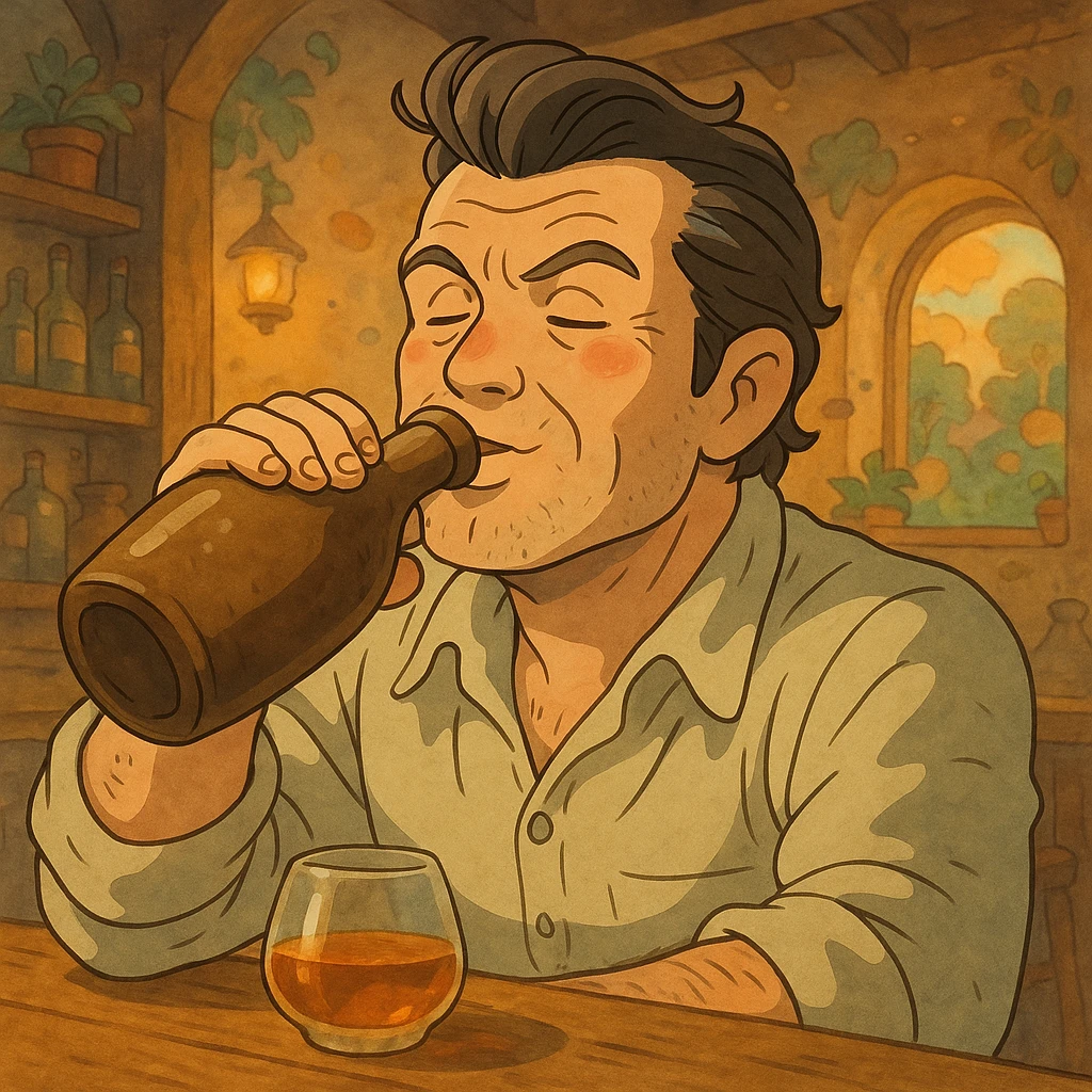 Pete Hegseth drinking alcohol, ghibli style emoji