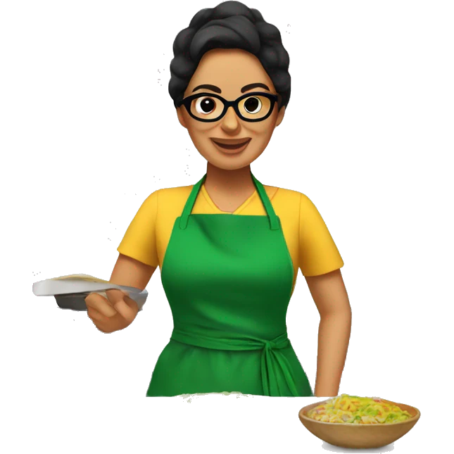 mexican lady green apron  with glasses cooking tacos emoji