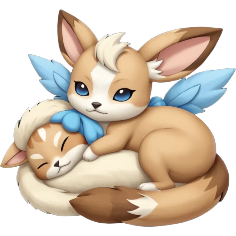 Animalistic tired sleeping snoozing snoring kawaii chibi sleepy happy glad somber mongral Meloetta-Absol-Eevee-Minccino-Gatomon-hybrid-fusion-animal emoji
