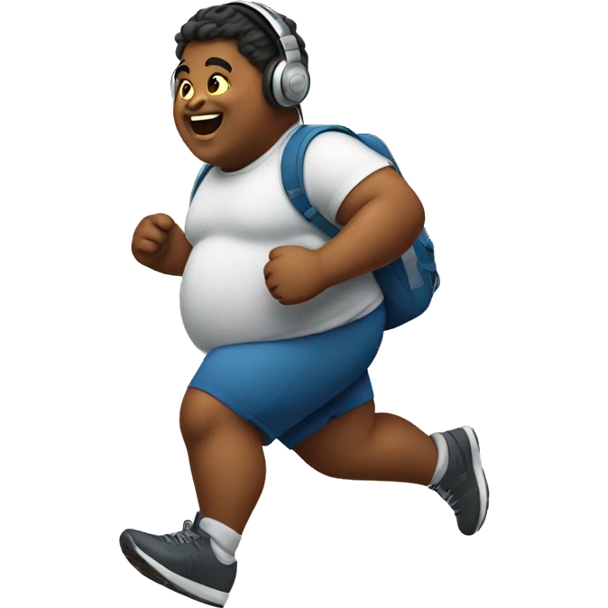 Fat boy with headphones running emoji