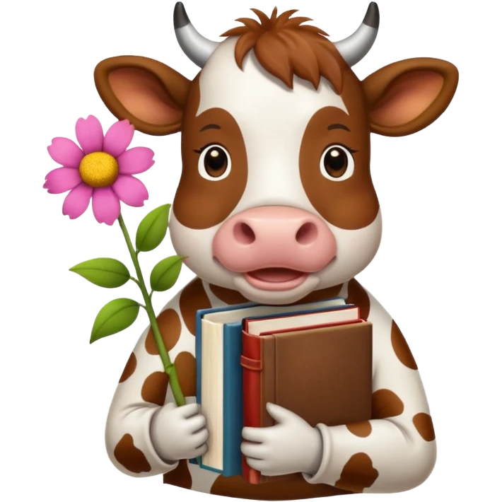 Cow + books + flower  emoji