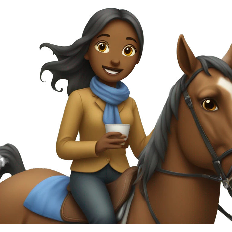 Girl sipping tea and riding horse emoji