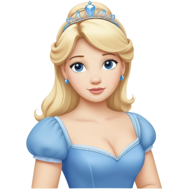 Cinderella from hips up, blue dress, blonde hair, minimal style, larger size emoji