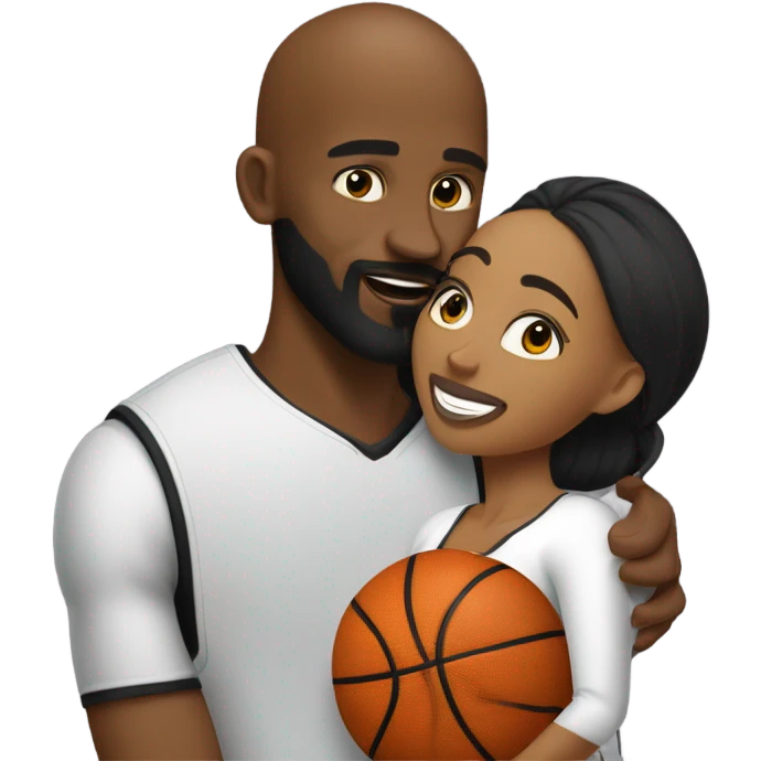 A bald Black basketball player with a beard and goatee kissing his lovely wife. emoji