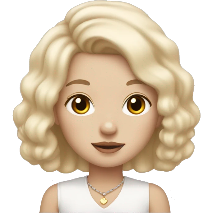 Girl with blonde hair and light eyes with little bichon frise with black ears emoji