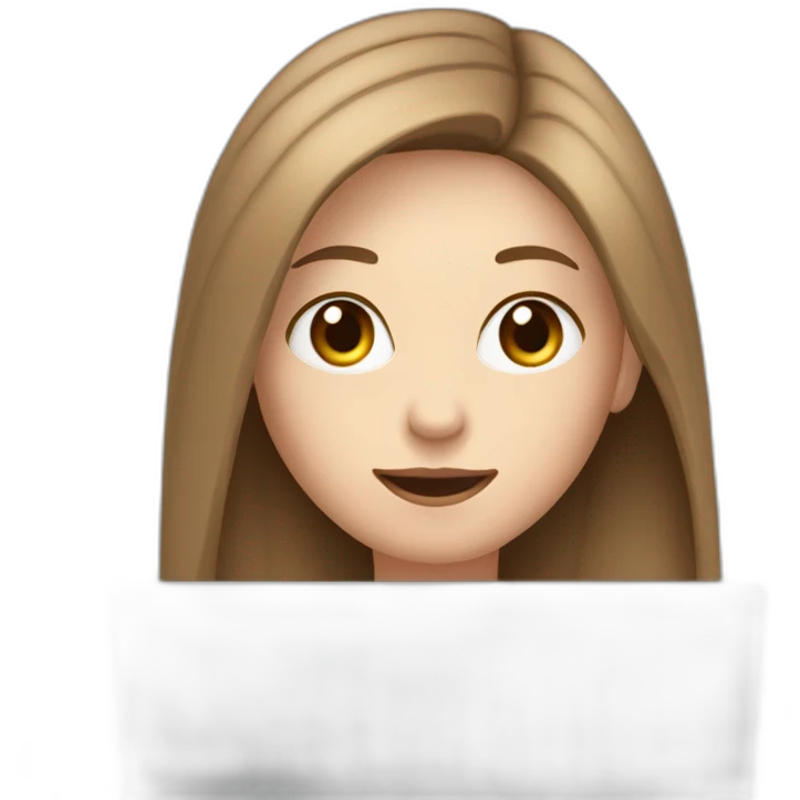 woman with pale skin and brown long hair hiding behind a mega large laptop emoji