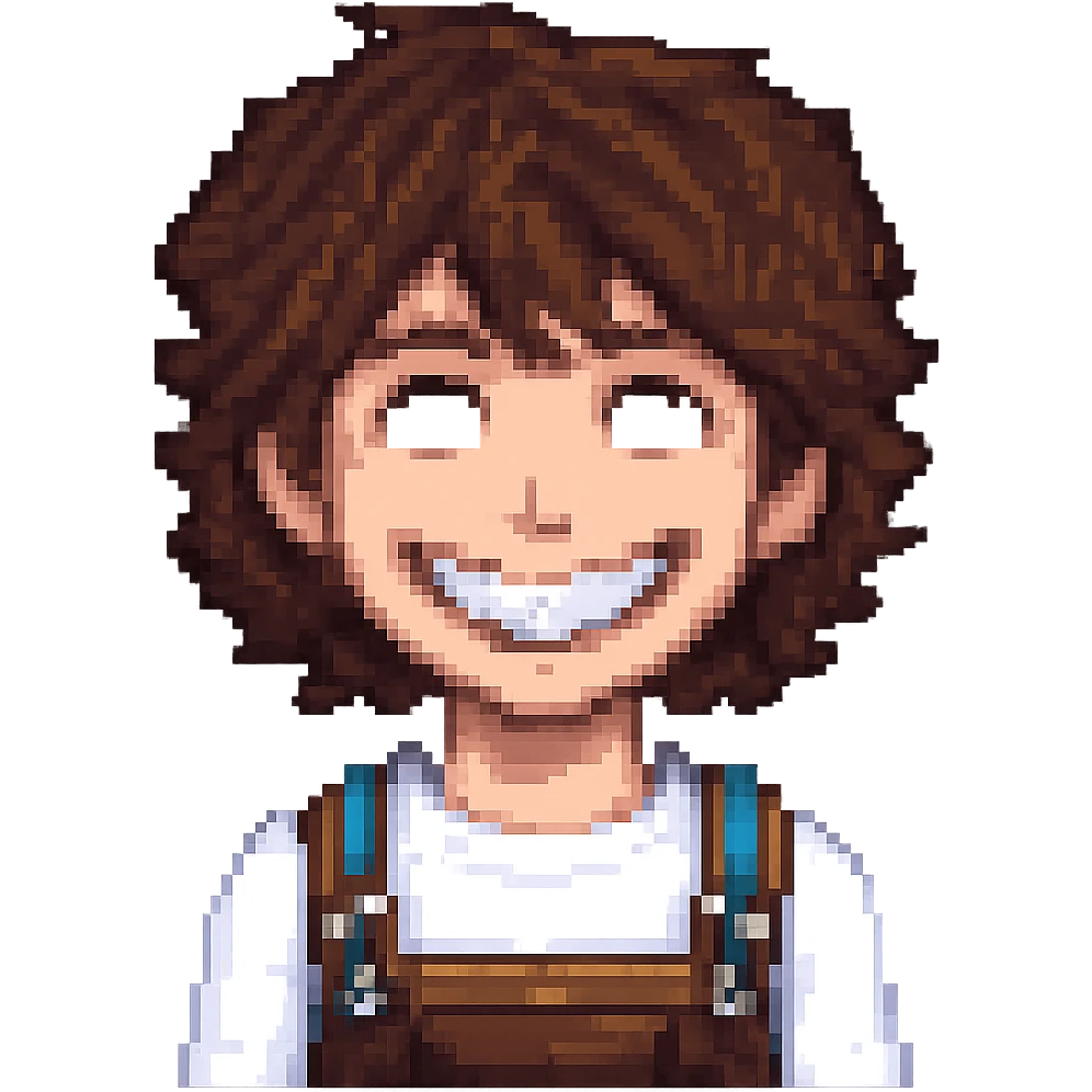 Make the hot boy's smile much wider, keep the pixel art style. The original style 'pixel-art' does not support editing, so using general style as fallback with instructions to keep pixel art style. Remove the background. emoji