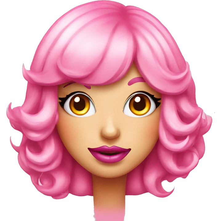 A personified cheese burger. It’s wearing a pink wig, has gorgeous diva eyes with eye makeup and has plump full pink lips. It also sparkles  emoji