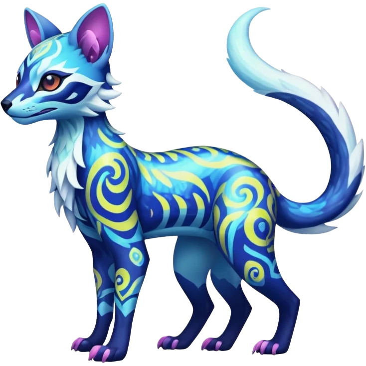 Icy floral shiny colorful neon bright vibrant patterned Genet-Absol-Zeraora-Primagen-fusion-creature  emoji