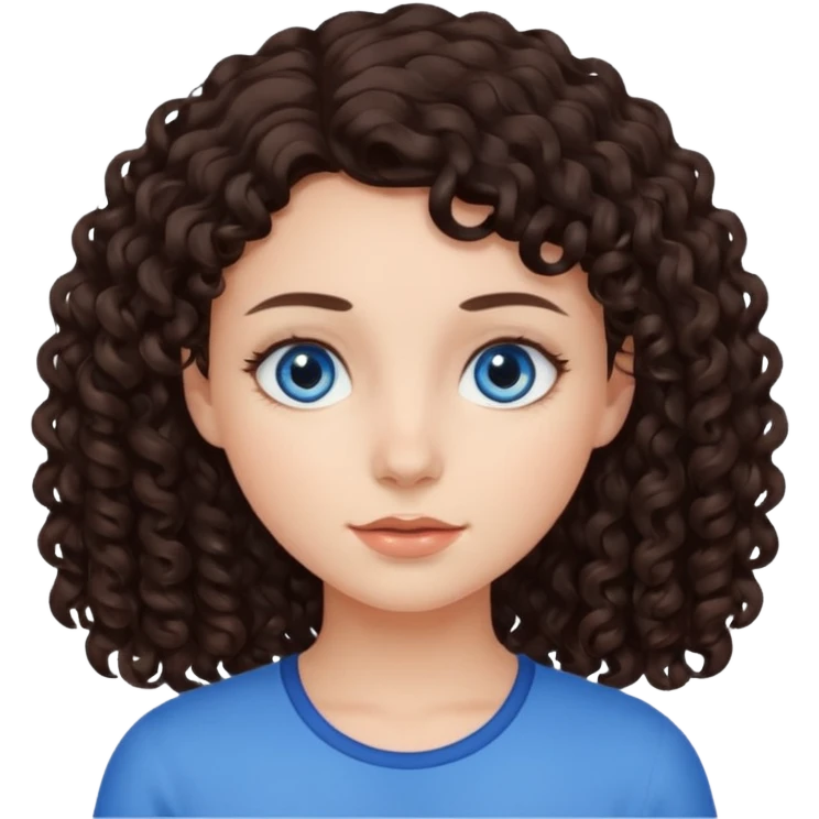 a girl with dark brown curly hair and blue eyes emoji