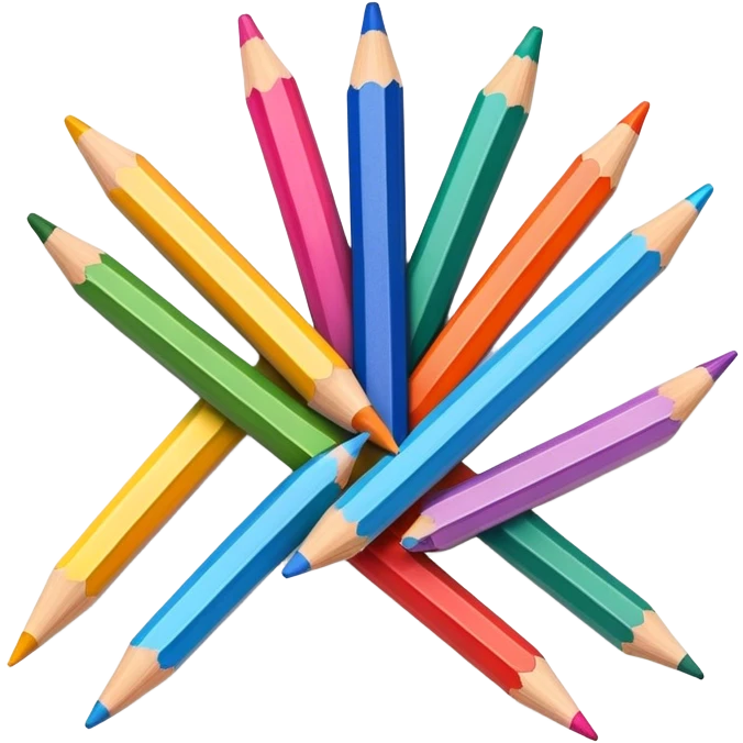 Cinematic Realistic image of a set of finely sharpened colouring pencils arranged neatly on crisp paper, rendered with vibrant hues and detailed pencil textures, illuminated by soft, creative lighting that captures the spirit of artistic expression emoji