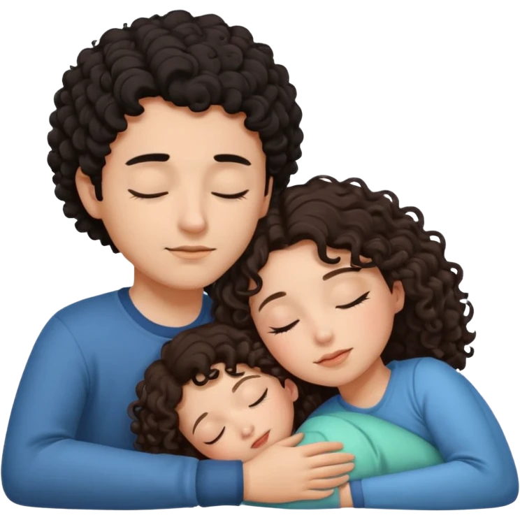ragazzo con i capelli ricci neri e ragazza con i capelli castani che dormono insieme emoji