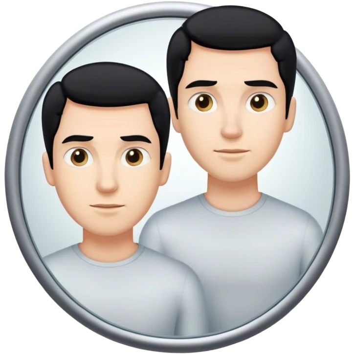 person black hair caucasian man looking at me through a mirror. standing there emoji