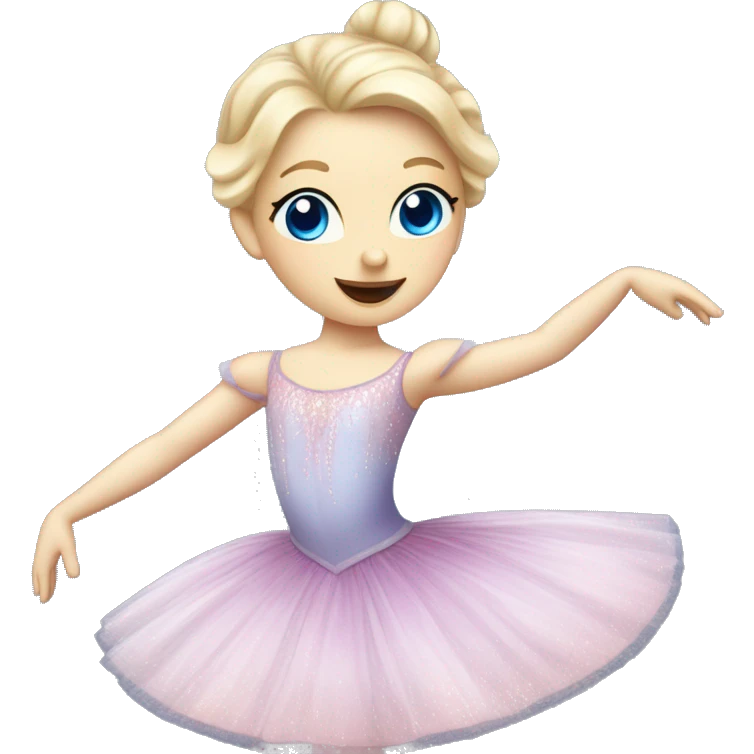 A sugar plum fairy ballerina performing in the nutcracker ballet. she has blue eyes, blonde hair, and pale skin. She is dancing ballet in a sugar plum fairy ballet dress emoji