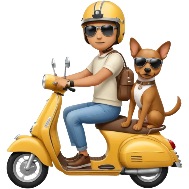 man and his pet dog riding a vespa emoji