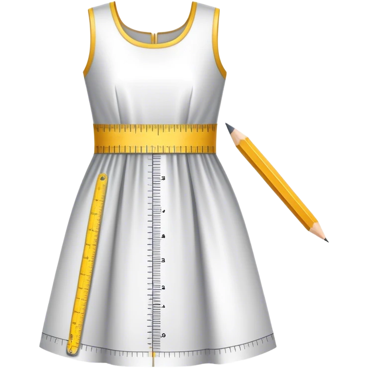 Icon for Fashion Design: a dress pattern with measurements, a ruler and a pencil. The icon should represent the process of designing clothing with a focus on precision and tailoring. Transparent background. emoji
