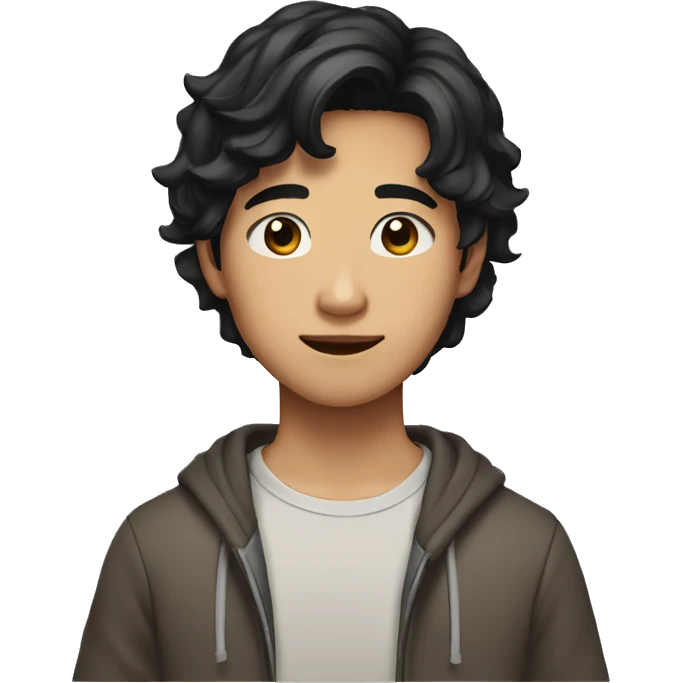 Teen boy type asian, Light brown skin, with long wavy black hair Little bit dezoom emoji