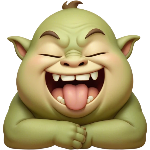 Cinematic Cute Yawning Ogre Portrait Emoji, with a surprisingly cuddly, rotund figure in soft earthy greens and browns, head tilted back in a big, gentle yawn exposing a set of comically oversized teeth, simplified yet irresistibly adorable, highly detailed with a soft glowing outline that captures the sleepy charm of a friendly ogre after a long day of gentle mischief! emoji
