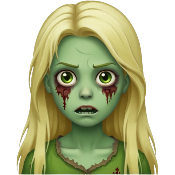 girl zombie with blonde long hair green skin and with no angry face emoji