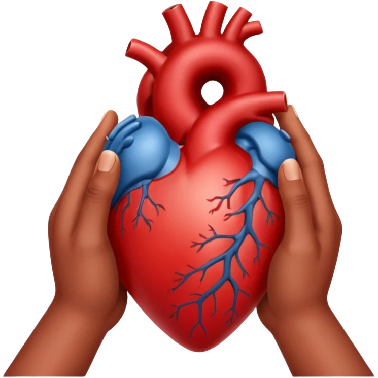 Two hands facing right, cupping a realistic heart emoji