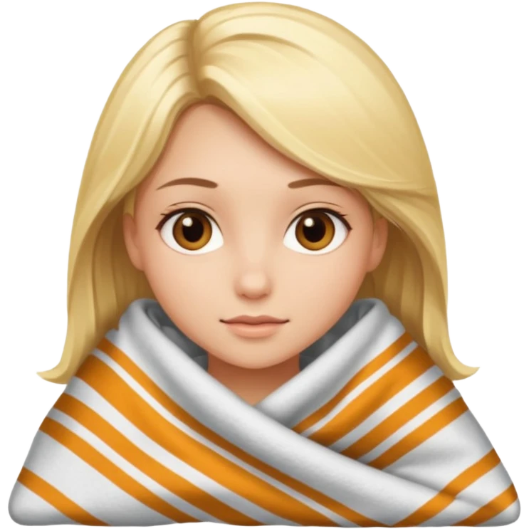 Chica rubia de ojos café y con una manta por el frío  emoji
