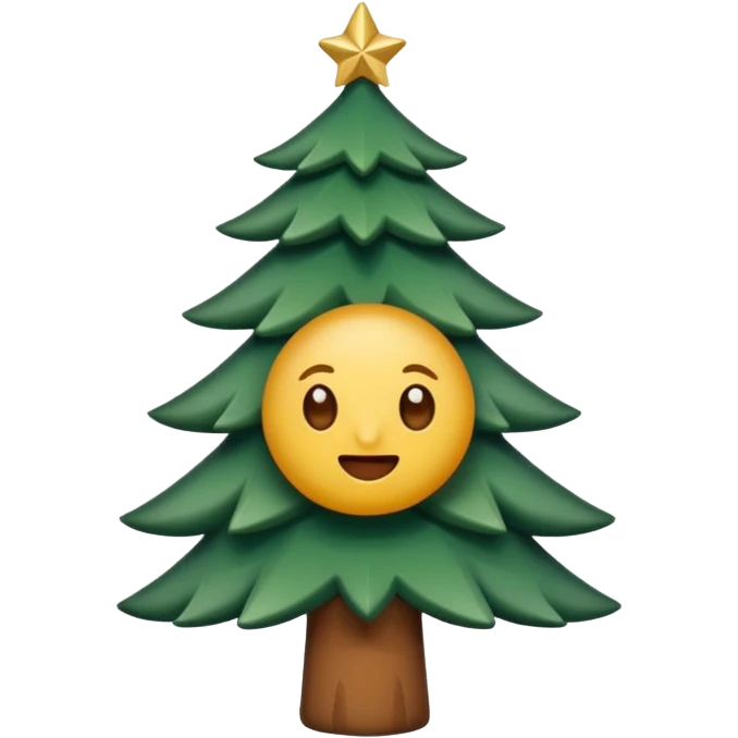 Un emoji représentant un petit sapin stylisé, sans bouche, avec deux grands yeux de biche brillants couleur cannelle. Style minimaliste, mignon et expressif, comme un sticker ou un emoji moderne. Fond parfaitement transparent, haute qualité, bien centré. emoji