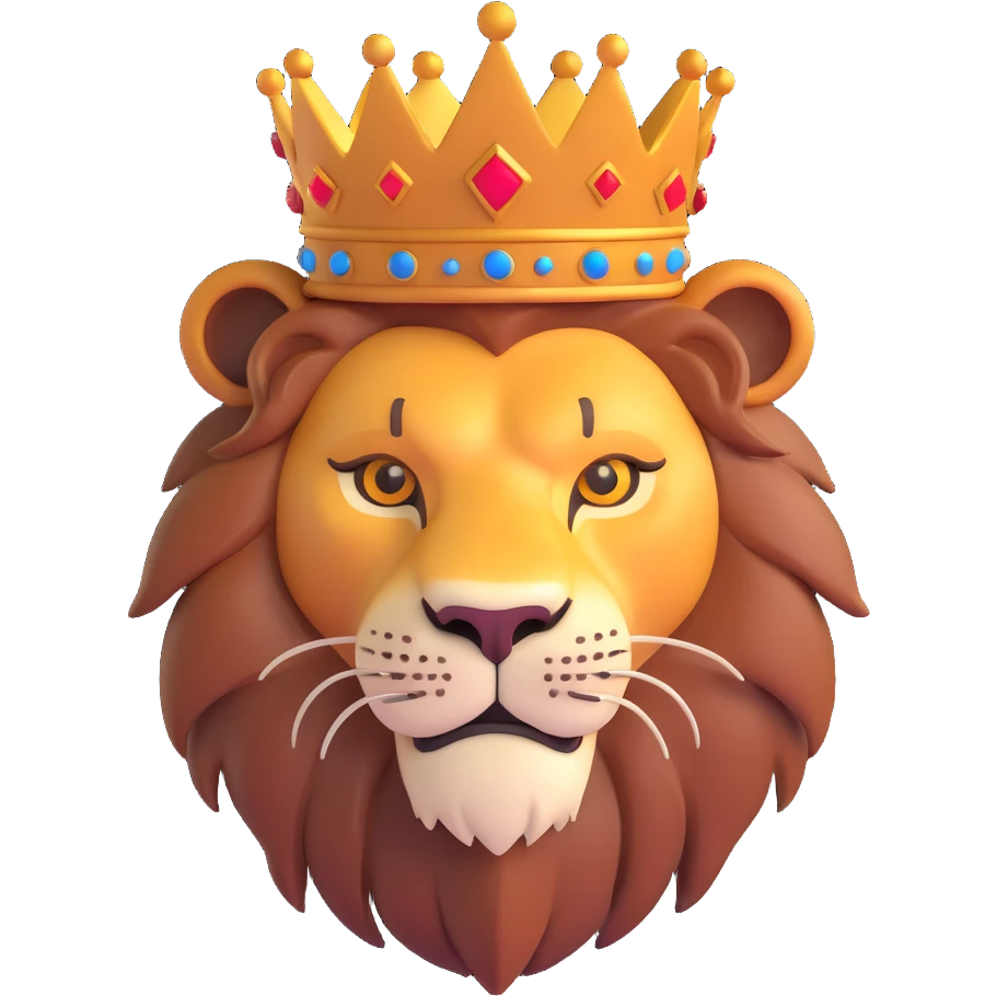 3D style lion head with a crown, realistic, majestic emoji